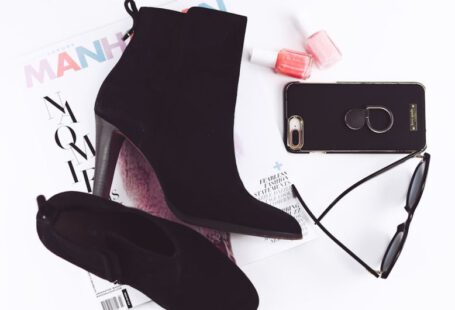 Heels Trend - pair of black booties and iPhone 8 Plus