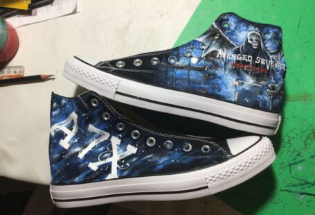 Hand-painted Shoes - a pair of black and blue painted shoes